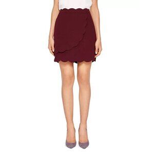 BNWT Ted Baker London Nelliye Scalloped Maroon Mini Skirt